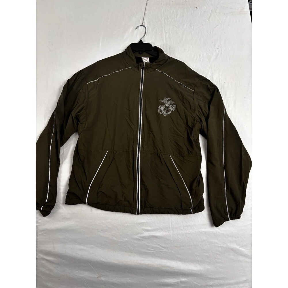 USMC Marines New Balance Jacket Women Large Olive Zip Athletic Windbreaker